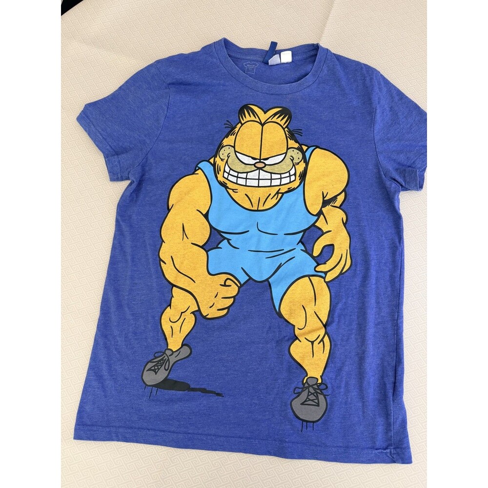 H&M Divided Women's M Blue Garfield Muscle Gym Activewear T-Shirt Top Reg 262